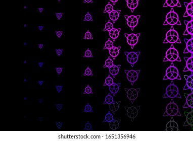 Dark Pink, Blue vector backdrop with mystery symbols. Colorful vintage illustration with gradient alchemy shapes. Simple design for occult depiction.
