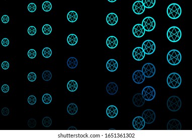 Dark Pink, Blue vector backdrop with mystery symbols. Colorful vintage illustration with gradient alchemy shapes. Simple design for occult depiction.