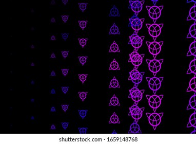 Dark Pink, Blue vector backdrop with mystery symbols. Colorful mystic symbols with a gradient in ancient style. Simple base for your occult design.