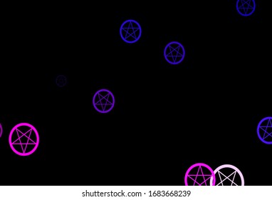 Dark Pink, Blue vector backdrop with mystery symbols. Illustration with magical signs of spiritual power. Simple design for occult depiction.