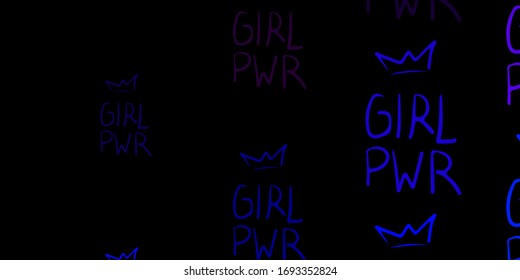 Dark Pink, Blue vector backdrop with woman's power symbols. Illustration with signs of women's strength and power. Simple design for your web site.