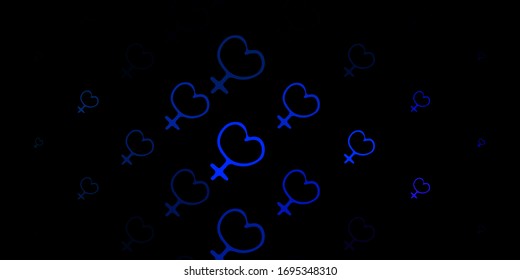 Dark Pink, Blue vector backdrop with woman's power symbols. Illustration with signs of women's strength and power. Design for International Women’s Day.