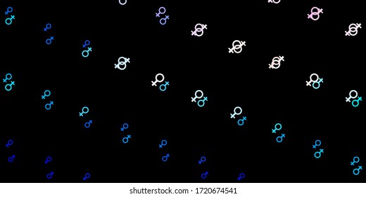 Dark Pink, Blue vector backdrop with woman's power symbols. Illustration with signs of women's strength and power. Design for International Women’s Day.