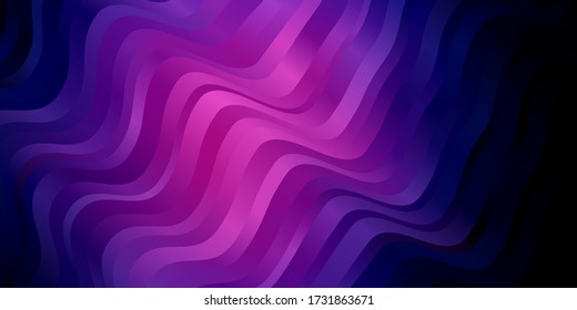 Fondo vector azul oscuro rosa con líneas dobladas. Ilustración abstracta con líneas de degradado de banda. Plantilla para teléfonos móviles.