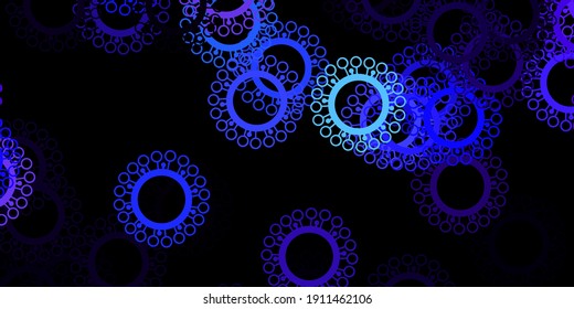 Dunkelrosa, blauer Vektorhintergrund mit Virussymbolen. Einfaches Design im abstrakten Stil mit Infektionsformen. Einfaches Design gegen Epidemieinformationen.