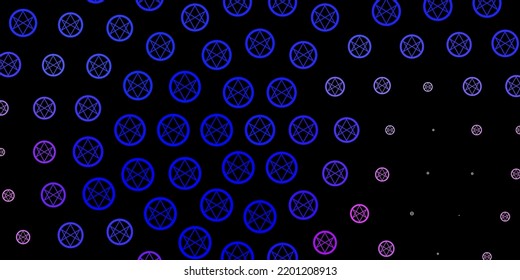 Dark Pink, Blue vector backdrop with mystery symbols. Retro design in abstract style with witchcraft forms. Background for esoteric, mystic designs.