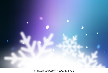 Dark Pink, Blue vector background with xmas snowflakes. Snow on blurred abstract background with gradient. The pattern can be used for year new  websites.