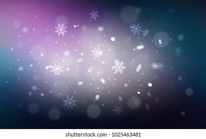 Dark Pink, Blue vector background with xmas snowflakes. Decorative shining illustration with snow on abstract template. New year design for your ad, poster, banner.