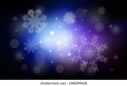 Dark Pink, Blue vector background with xmas snowflakes. Decorative shining illustration with snow on abstract template. New year design for your business advert.