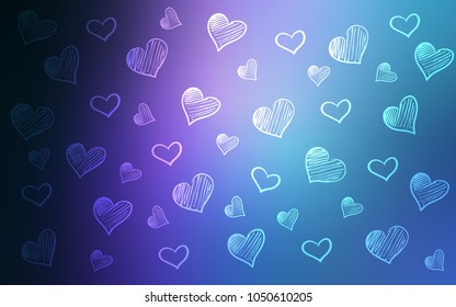 Dark Pink, Blue vector background with hearts. Glitter abstract illustration with colorful hearts in romantic style. Beautiful design for your business advert of anniversary.