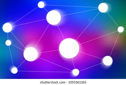 Dark Pink, Blue vector background with bubbles, lines. Glitter abstract illustration with connection of triangle structure. Completely new template for your brand book.