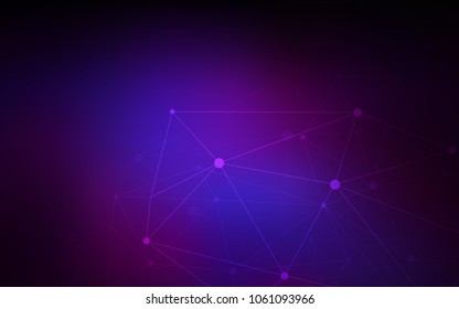 Dark Pink, Blue vector background with dots and lines. Glitter abstract illustration with connection of triangle structure. Pattern can be used for futuristic ad, booklets.
