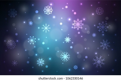 Dark Pink, Blue vector background with xmas snowflakes. Blurred decorative design in xmas style with snow. The template can be used as a new year background.