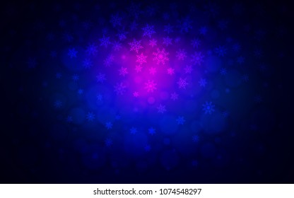 Dark Pink, Blue vector background with xmas snowflakes. Snow on blurred abstract background with gradient. The pattern can be used for year new  websites.