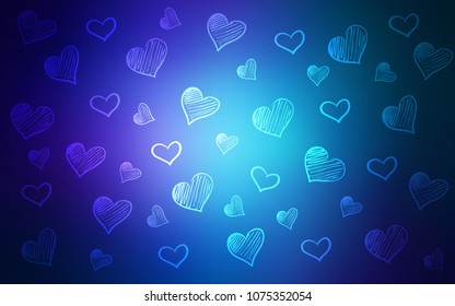 Dark Pink, Blue vector background with hearts. Decorative shining illustration with hearts on abstract template. Pattern for carnival, festival romantic leaflets.