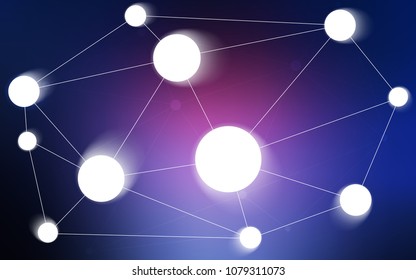 Dark Pink, Blue vector background with bubbles, lines. Glitter abstract illustration with connection of triangle structure. Completely new template for your brand book.