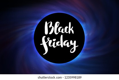 Dark Pink, Blue vector background with a black hole, sky. Illustration with colorful milky way stars and a black hole. Backdrop for Black Friday promotions.