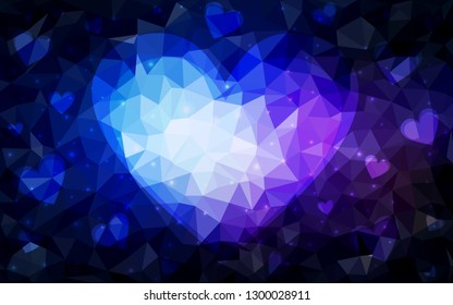 Dark Pink, Blue vector  background with hearts. Decorative shining illustration with hearts on abstract template. Pattern for marriage gifts, congratulations.