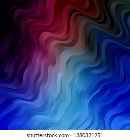 Dark Pink, Blue vector background with wry lines. Colorful geometric sample with gradient curves.  Template for cellphones.