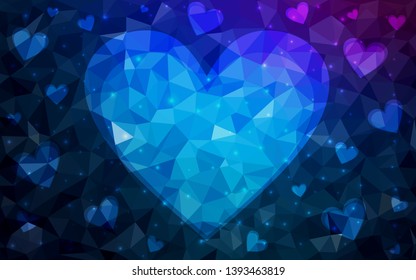 Dark Pink, Blue vector  background with Shining hearts. Beautiful colored illustration with hearts in celebration style. Pattern for marriage gifts, congratulations.