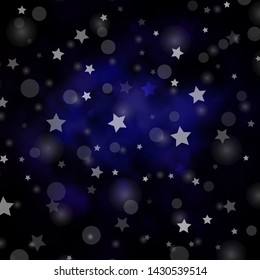 Dark Pink, Blue vector background with circles, stars. Abstract design in gradient style with bubbles, stars. Pattern for design of fabric, wallpapers.