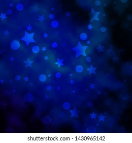 Dark Pink, Blue vector background with circles, stars. Colorful disks, stars on simple gradient background. Design for textile, fabric, wallpapers.