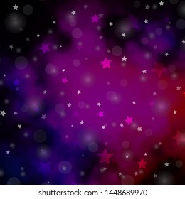 Dark Pink, Blue vector background with circles, stars. Abstract design in gradient style with bubbles, stars. Template for business cards, websites.