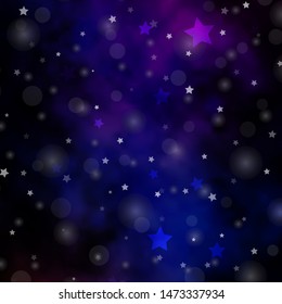 Dark Pink, Blue vector background with circles, stars. Abstract illustration with colorful shapes of circles, stars. Pattern for design of fabric, wallpapers.