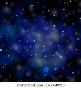 Dark Pink, Blue vector background with circles, stars. Glitter abstract illustration with colorful drops, stars. Design for wallpaper, fabric makers.