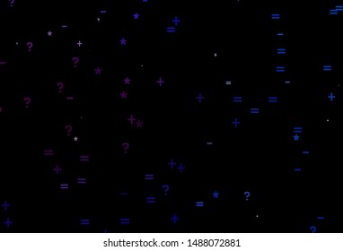 Dark Pink, Blue vector background with arithmetic signs. Modern geometrical illustration with numerals. Smart design for university advert.