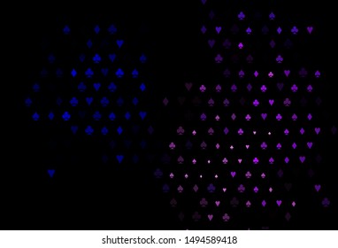 Dark Pink, Blue vector background with cards signs. Shining illustration with hearts, spades, clubs, diamonds. Smart design for your business advert of casinos.