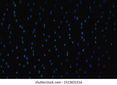 Dark Pink, Blue vector background with financial symbols. Shining illustration with signs of currency on abstract template. Template for ads of currency markets, bank loans.