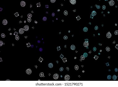 Dark Pink, Blue vector background with cuisine gourmet. Colorful decorative design of snacks in doodle style. Design for ad, poster, banner of cafes or restaurants.