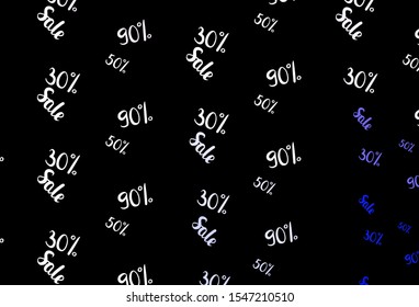Dark Pink, Blue vector background with 30, 50, 90 % signs of sales. Illustration with signs of sales on abstract template. Pattern for ads, posters, banners of sales.