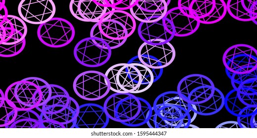 Dark Pink, Blue vector background with occult symbols. Retro design in abstract style with witchcraft forms. Design for magic, spiritual events.
