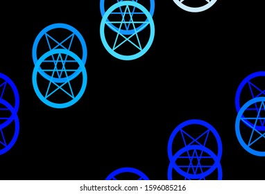 Dark Pink, Blue vector background with occult symbols. Colorful vintage illustration with gradient alchemy shapes. Design for magic, spiritual events.