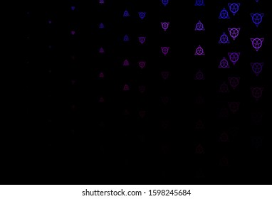 Dark Pink, Blue vector background with occult symbols. Colorful mystic symbols with a gradient in ancient style. Design for magic, spiritual events.