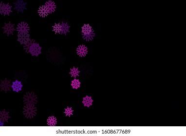 Dark Pink, Blue vector background with xmas snowflakes. Decorative shining illustration with snow on abstract template. The pattern can be used for new year leaflets.
