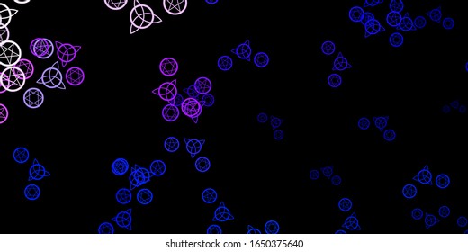 Dark Pink, Blue vector background with occult symbols. Abstract illustration with gothic gradient shapes. Simple design for occult depiction.