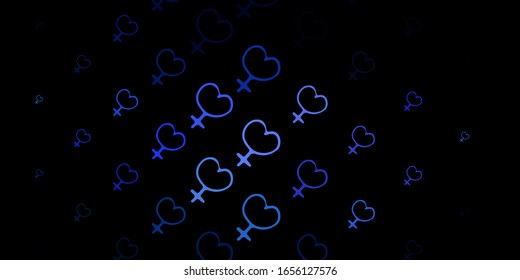 Fondo vector azul oscuro con símbolos femeninos. Diseño sencillo de estilo abstracto con activismo por los derechos de la mujer. Antecedentes del Día Internacional de la Mujer.