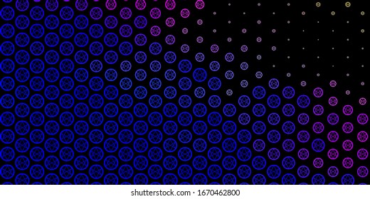 Color rosa oscuro, fondo vectorial azul con símbolos ocultos. Ilustración abstracta con formas de degradado gótico. Antecedentes para diseños esotéricos y místicos.