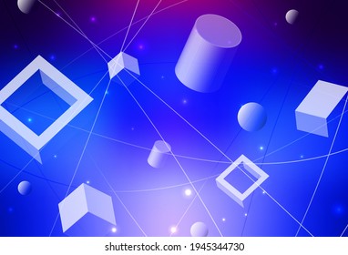 Dark Pink, Blue vector background with polygonal style with circles. Decorative design in abstract style with lines, dots, cubes. Elegant design for wallpapers.