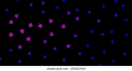 Dark pink, blue vector background with covid-19 symbols. Simple design in abstract style with infection forms. Simple drawing against danger fever.
