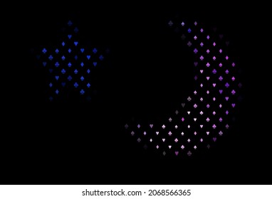 Dark pink, blue vector background with cards signs. Glitter abstract sketch with isolated symbols of playing cards. Pattern for leaflets of poker games, events.