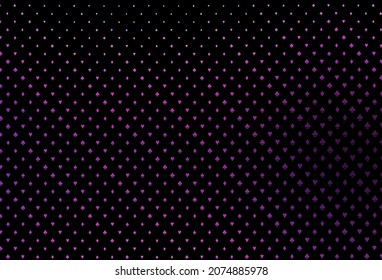 Dark pink, blue vector background with cards signs. Glitter abstract sketch with isolated symbols of playing cards. Pattern for booklets, leaflets of gambling houses.