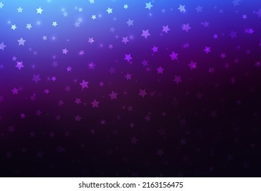 Dark Pink, Blue vector background with xmas snowflakes, stars. Glitter abstract illustration with gradient crystal ice forms. Pattern for New Year websites.