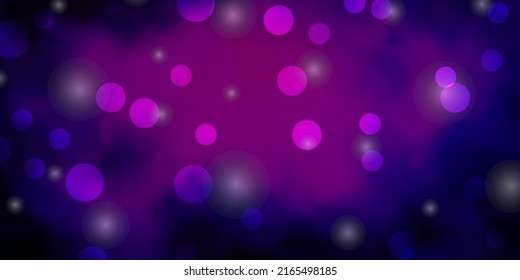 Dark Pink, Blue vector background with circles, stars. Abstract design in gradient style with bubbles, stars. Design for your commercials.