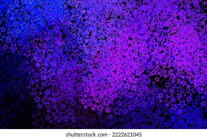 Dark Pink, Blue vector background with colored stars. Stars on blurred abstract background with gradient. Template for cosmic backgrounds.