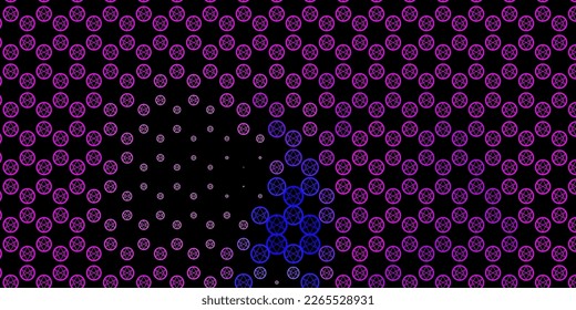 Dark Pink, Blue vector background with occult symbols. Colorful mystic symbols with a gradient in ancient style. Simple base for your occult design.