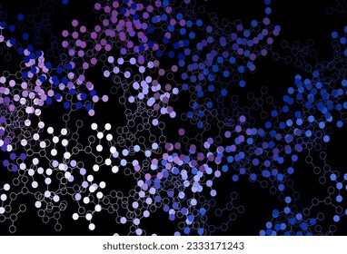 Pink oscuro, fondo vectorial azul con formas de inteligencia artificial. Estructura de IA coloreada con líneas de degradado y puntos. Plantilla para anuncios de intelecto, innovaciones.